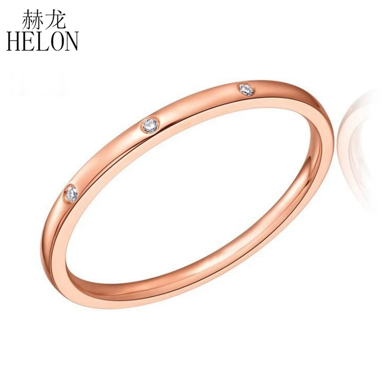 HELON Solid 14K розовое золото 0.03CT сертифицированное H/SI круглое кольцо с натуральными бриллиантами для женщин свадебный подарок вечерние модные элегантные ювелирные изделия