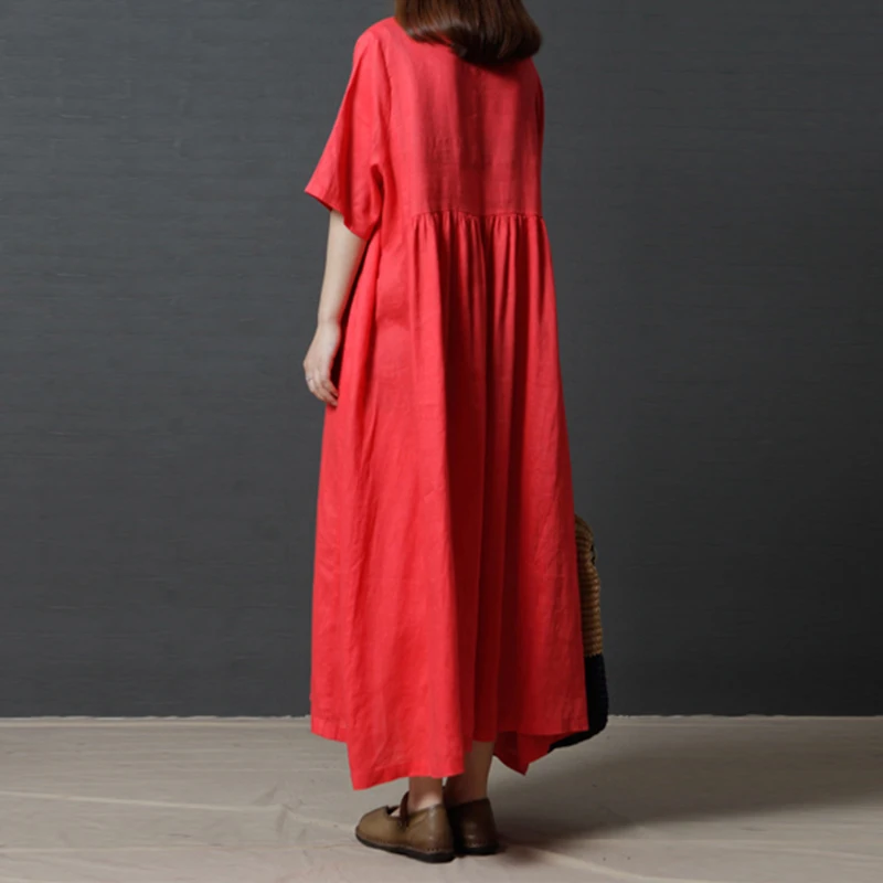 

Women Casual Baggy Boho Cotton Linen Maxi Long Dress Holiday Kaftan Plus Size