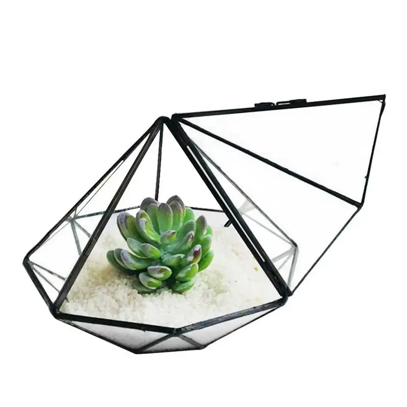 Copper Brass Glass Geometric Terrarium With Door Pentagon