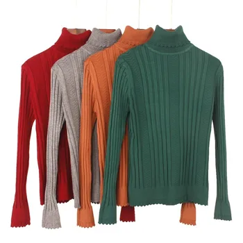 

High Quality Turtleneck Rib Women Sweater Autumn Winter Thick Knitted Jumper Soft Warm Female Pullover And Sweater