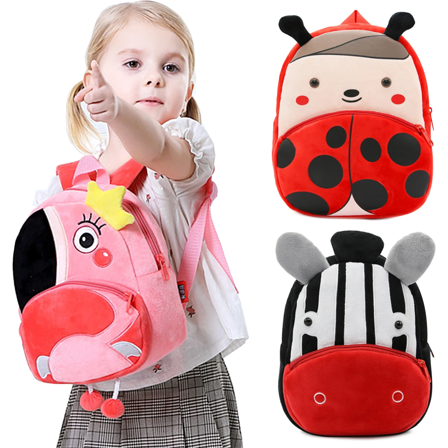 Дети Kawaii мультфильм мягкий короткий плюшевый рюкзак в форме животного Зебра