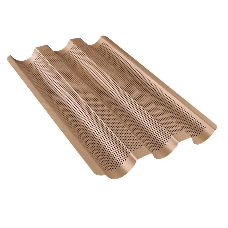 

French Bread Baking Tray Champagne Golden Non-Sticky Baguette Baking Plate Heavy Steel Three-Slot Baking Mold