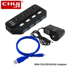 4 Порты и разъёмы usb-хаб супер Скорость USB 3,0 концентратор светодиодный индивидуальные вкл/выкл кнопка USB Дата-кабель EU/US/UK/штепсельная вилка австралийского стандарта Мощность адаптер для ноутбука