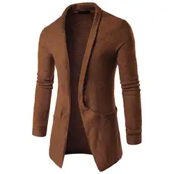 Ни один осень-зима Для мужчин свитер вязаный кардиган Топы с длинным рукавом Твердые Цвет Повседневное Slim Fit свитер куртка пальто