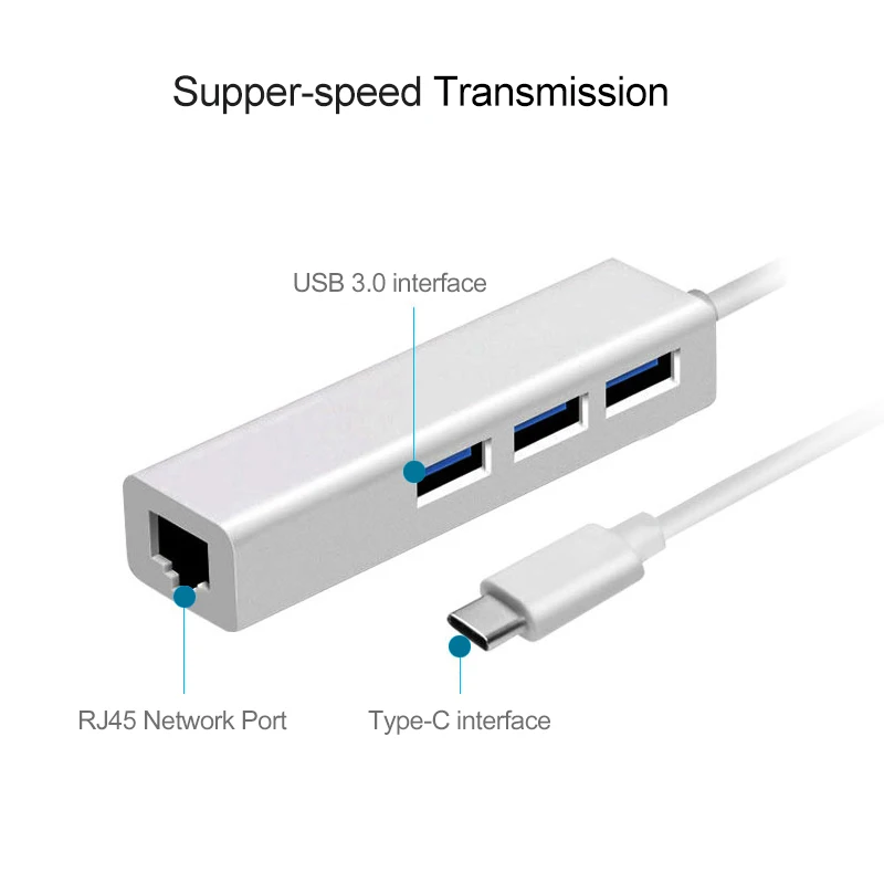 3 порта USB 3,0 концентратор type C Thunderbolt 3 для RJ45 100 Мбит/с Ethernet LAN адаптер данных тип-c Проводная сетевая карта для Macbook