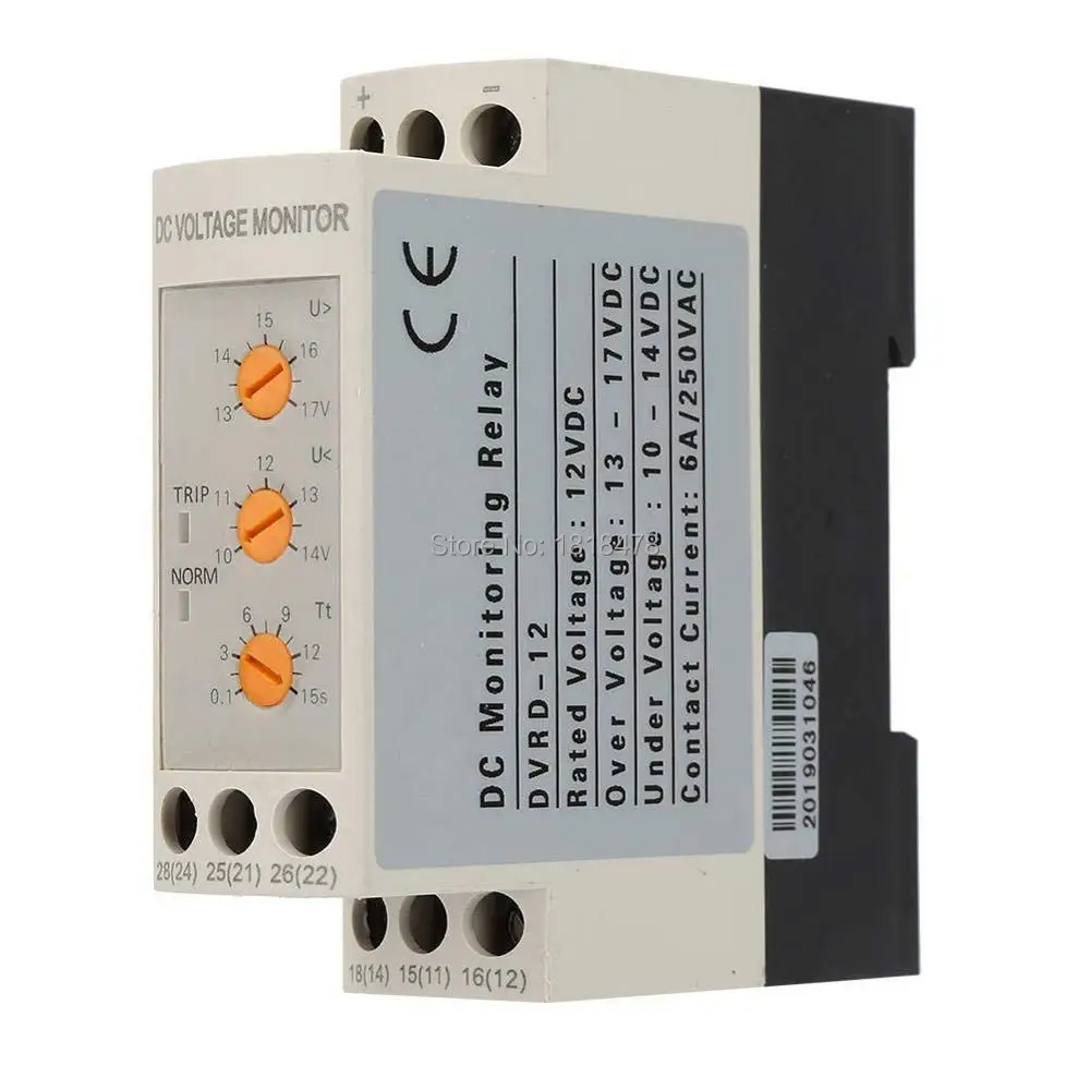 

Voltage Monitoring Relay DVRD-12 DC12V/24V/36V/48V Over-Voltage and Under-Voltage Protection Relay 35MM Guide Rail 13-17V 10-14V