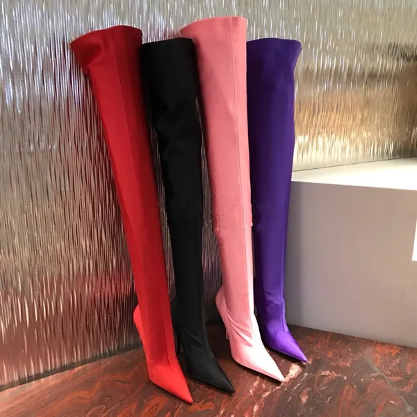 

2018 Hot Summer Spring Shoes Woman Boots Leather Super High Thin Heels Pointed Toe Solid Design Boots Over-the-Knee Shoes Woman