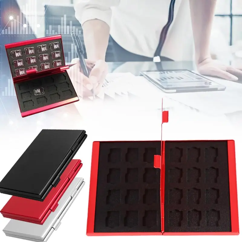 

Portable Aluminum 24TF Card Box Storage Box Memory Card Case Mini Monolayer Card Organizer Storage Gadget Home Computer