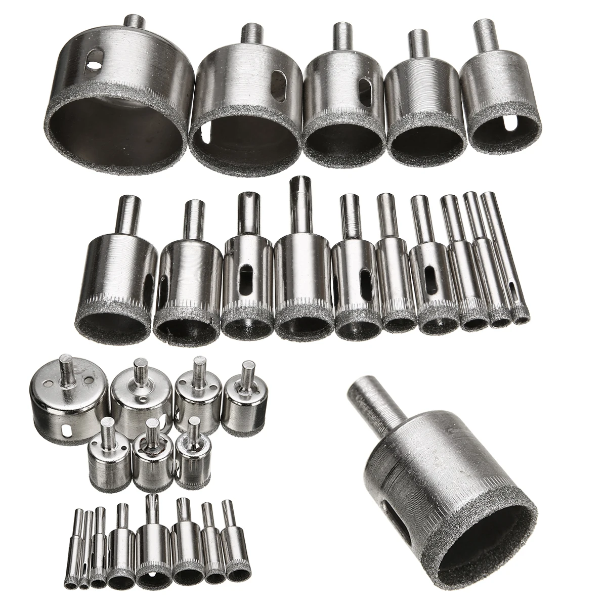 

Hot Sale 15pcs 6mm-50mm Diamond Coated Drill Bits Set Tile Marble Glass Ceramic Hole Saw Tools