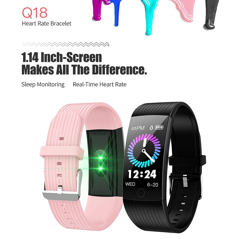 Najtaniej Q18 inteligentna bransoletka 1.14 Cal kolorowy ekran Ip68 wodoodporna detekcji ciśnienia krwi tętno przypomnienie o połączeniu przychodzącym informacji