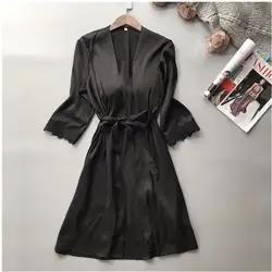 Женский хлопковый халат сексуальный черный халат леди Кружева Midi рукав одежда для сна, ночное белье, домашняя одежда