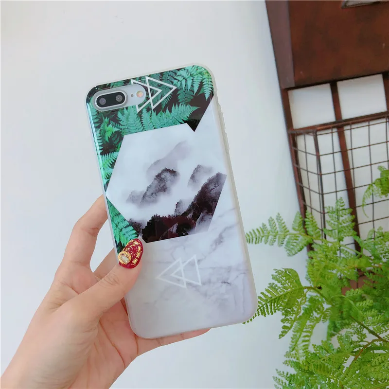 

Marble Phone Case For iphone XR Xs X Max Cover Banana leaf Patterned Shockproof Cover For Iphone 7 8 6 6s plus Cases Funda