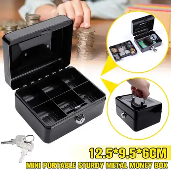 

mini Lockable Cash Register Box Metal Cash Box with Money Tray Lock & Key For Cashier Drawer Money Safe Security
