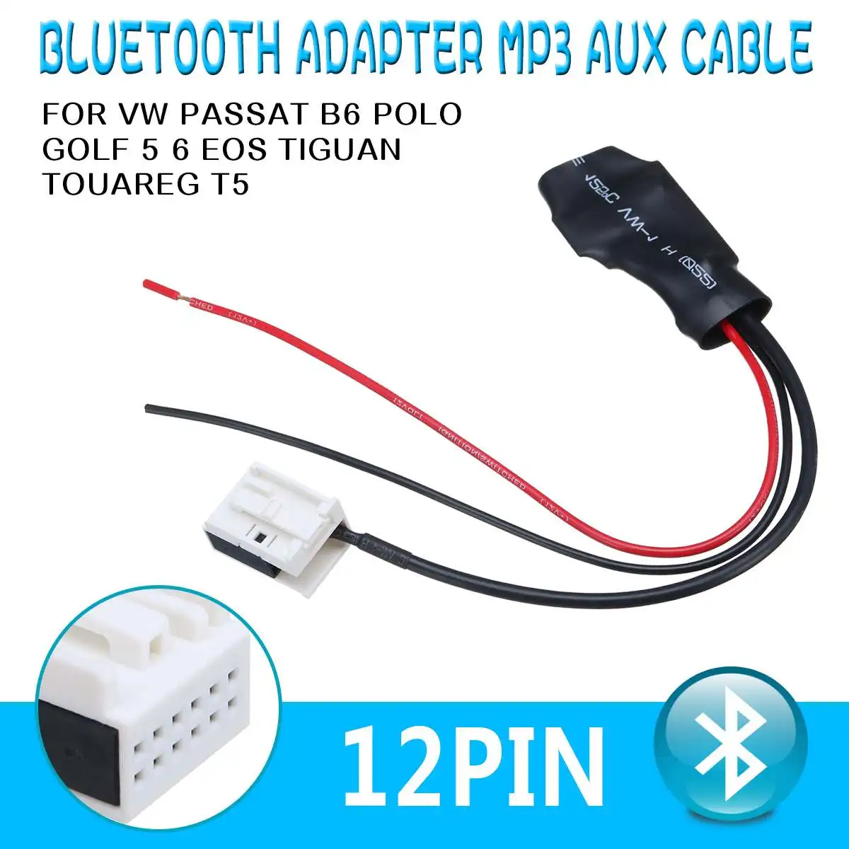 

12 Pin bluetooth Audio MP3 Adapter Aux Cable for VW Passat B6 Pol0 Golf 5 6