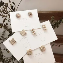 Корея Япония дизайн матовый металл золото квадратный ромб ретро геометрический неровный жемчуг серьги гвоздики для женщин