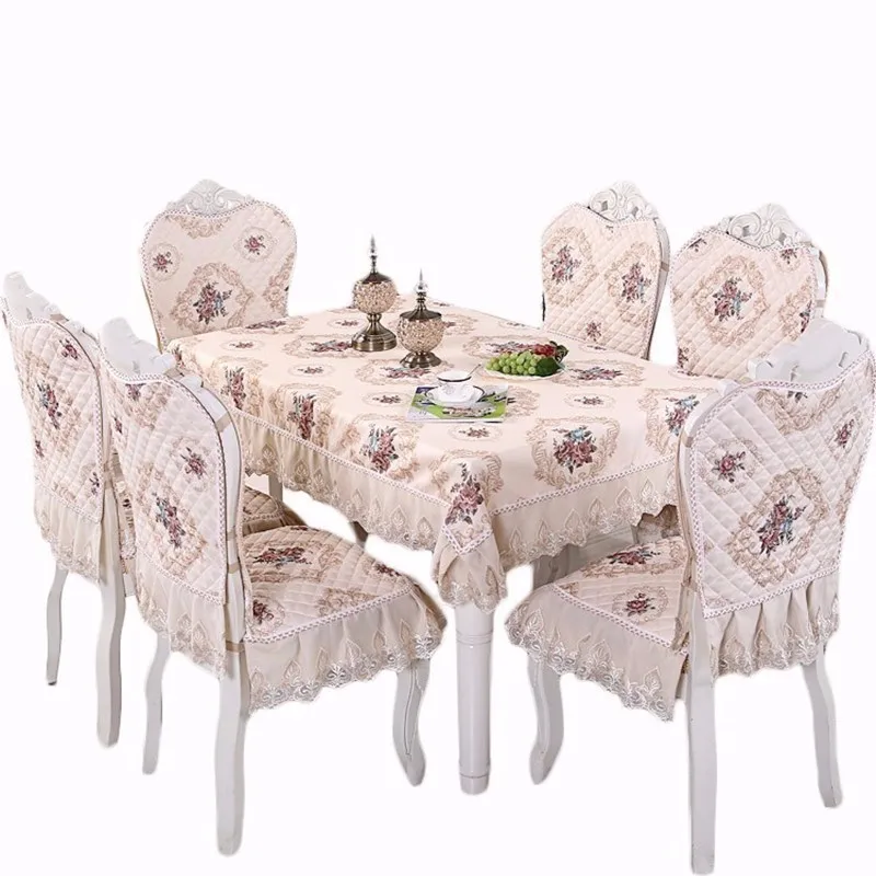  Luxury Europe Table Cloth Satin Lace Chair Cover Cushion Set Home Hotel Wedding Decoration Party Ba