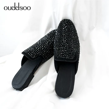 

ODS Designers 2019 Luxury Rivet Summer Women Mules Slippers Solid Sandals Slides Casual Leather Female Casual Woman Flats Shoes