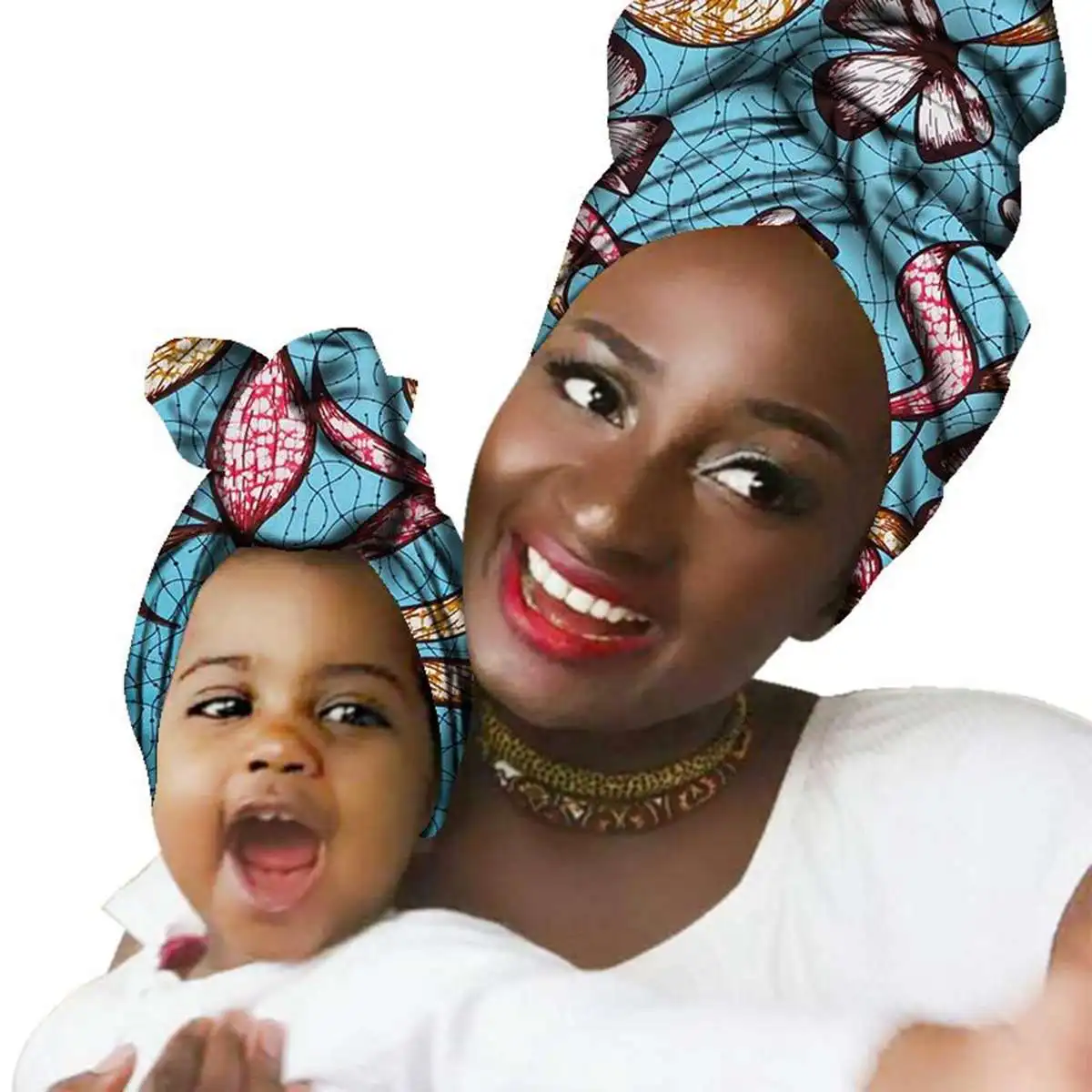 

2Pcs Cotton African Head Scarf Wrapped Head Parent Child 4Type Traditional Wax Print Headwear Turban Women Hair Accessory Fabric