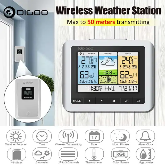 Digoo DG TH8888 Digital Weather Station White Color Wireless Home Thermometer Humidity Meter USB ...