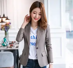 Однобортный женский костюм куртка Женская Корейская женская куртка Blaser Feminino повседневное пальто женские осенние пиджаки хаки серый синий