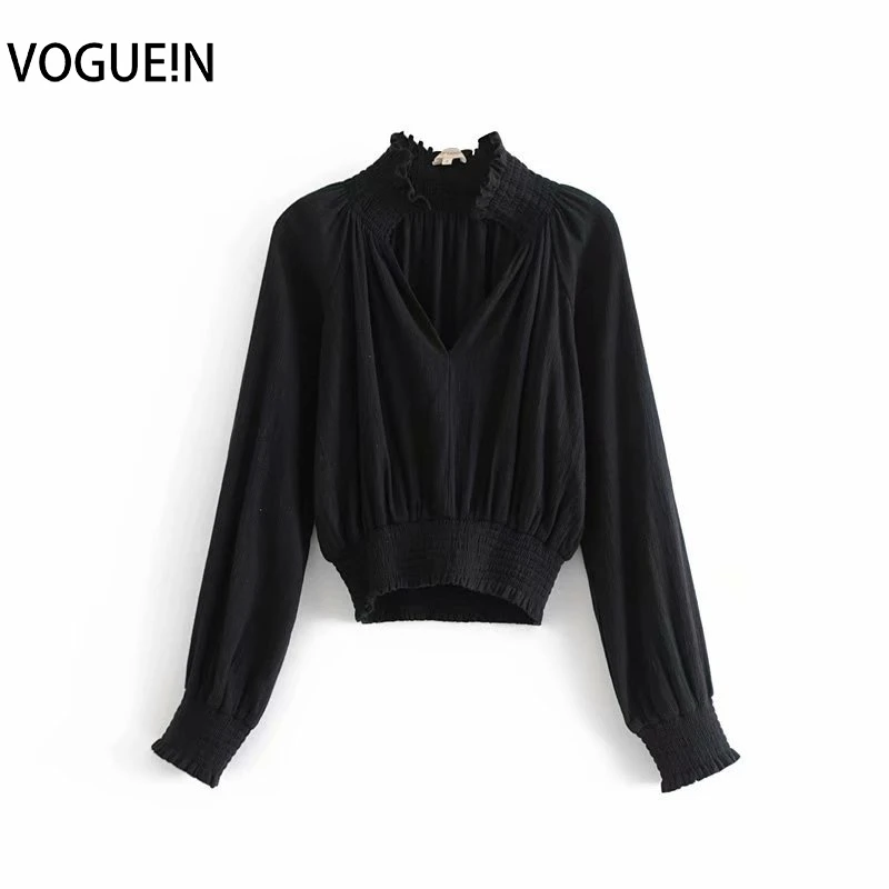 

VOGUEIN New Womens Sexy V-Neck Solid 3 Colors Elastic Long Sleeve Top Shirt Blouse Wholesale