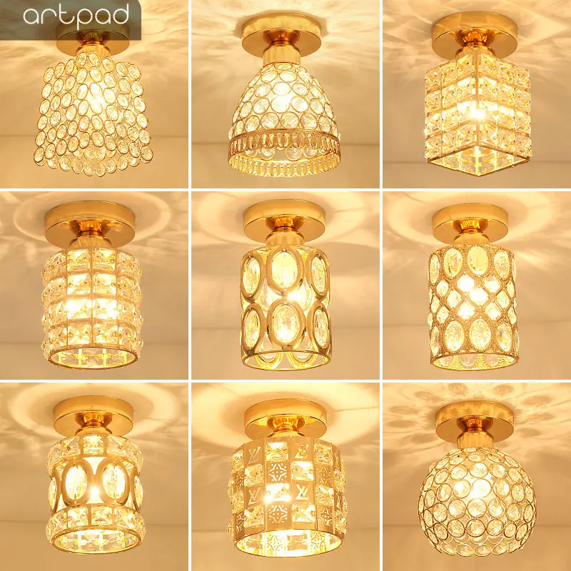 

Artpad Modern LED Crystal Ceiling Light for Entrance Corridor Balcony Aisle Decor Surface Mount Square Round Gold Ceiling Lamp
