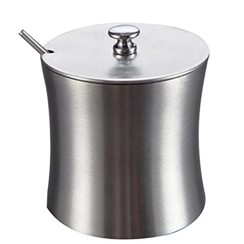 

Stainless Steel Sugar Salt Bowl With Lid And Sugar Spoon For Home