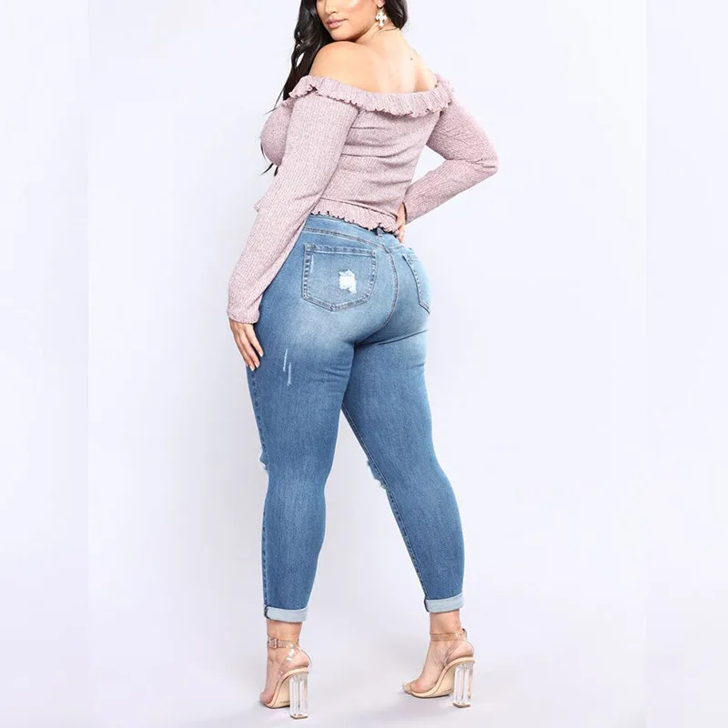 Dilusoo Women Holes Plus Size Jeans Pants High Elastic Skinny Pencil Pants Denim Jeans Woman Casual Spring Size 2-7XL Trousers