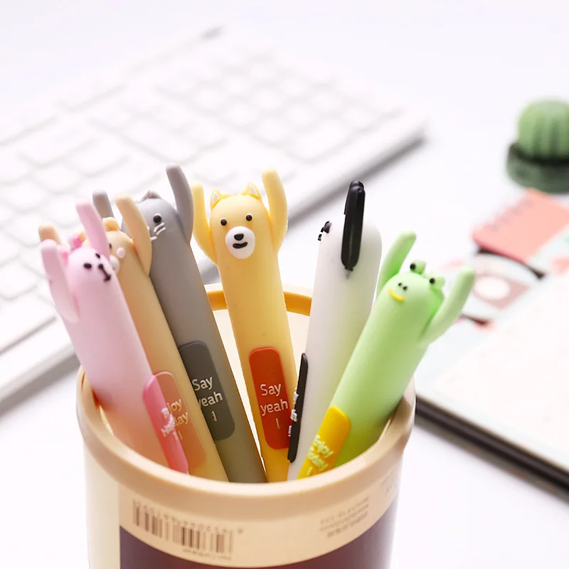 

24 Pcs/Lot Cartoon Gel Pen Cute Animal Hands Up 0.5mm Ballpoint Black Color Ink Pens For Writing Signature School Supplies A6529