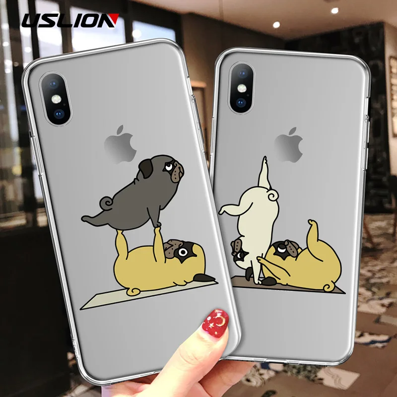 

USLION Clear Soft TPU Phone Case For iPhone Xs Max XR Funny Yoga Dog Transparent Cover Cases For iPhone X 6 8 6S 7 Plus 5 5s SE