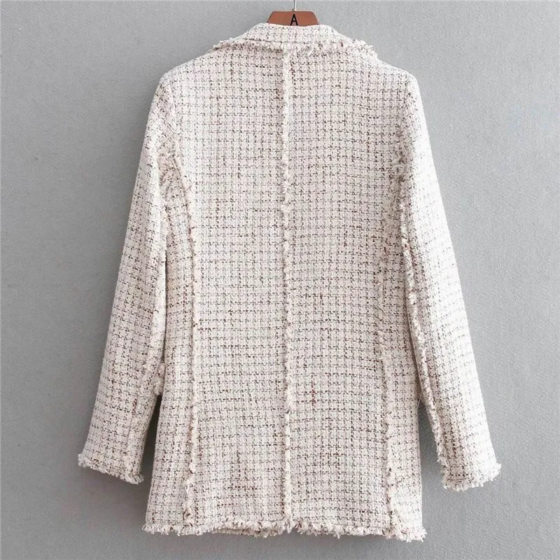 Autumn Winter Worsted Blazer Open Stitch Buttons Ol Work Suit Outwear Notched Collar Tweed Coat
