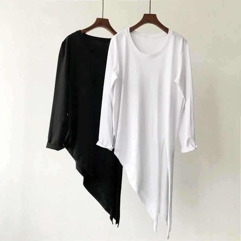 

SuperAen Irregular Split T Shirt Women Solid Color Cotton Wild Casual Ladies T Shirt Short Sleeve Summer New 2019 Women Tops