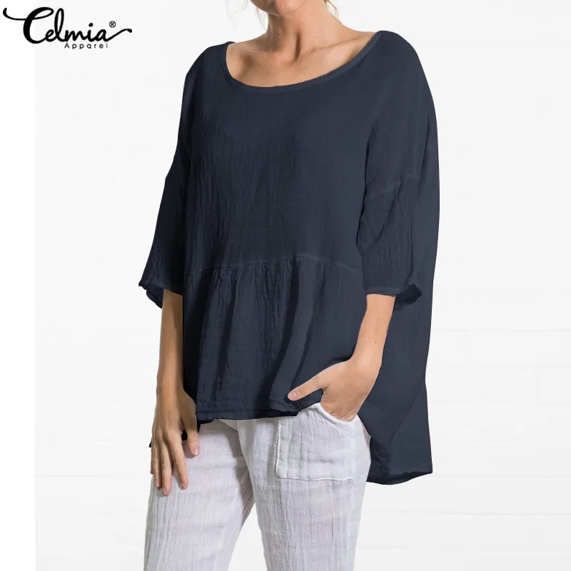 Celmia 2019 Summer Vintage Women Linen Blouses Casual