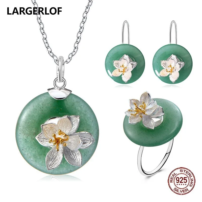 

LARGERLOF 925 Sterling Silver bridal jewelry sets Women Handmade Jade Earrings Silver Jewelry 925 set Jewelry JS50003