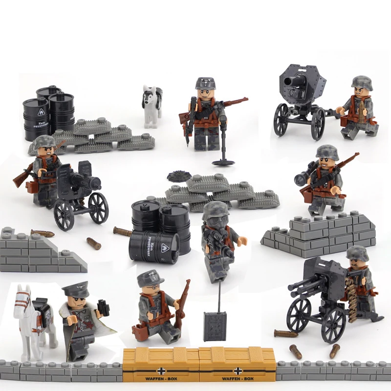 

4 in 1 German WW2 Blitz Land Defence Forces Army Soldiers and Weapons compatible legoeinglys Military Building Blocks Toys gift