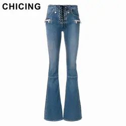 Сексуальный Новое поступление Для женщин модный свитер Высокое качество джинсовые штаны Высокая Талия Зауженные джинсы ремнями кнопку