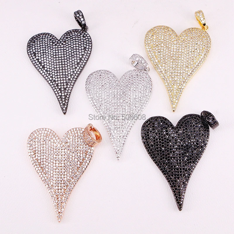 

6PCS ZYZ-P74364 Cubic Zirconia Micro Pave White / Black CZ Zircon Heart Necklace Pendant for Women Men Jewelry Making