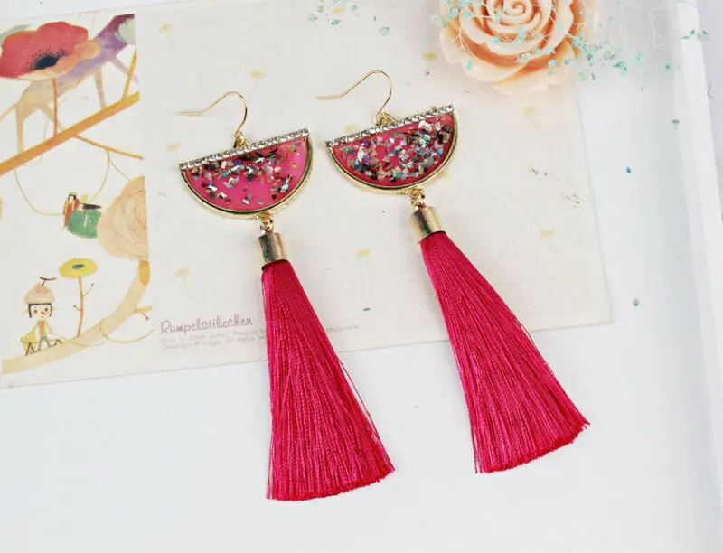 Women Rhinestone Fabric Drop Bohemia Retro Earring Tassels Leisure Section Dangle Earrings For Anniversary Day Jewelry | Украшения и