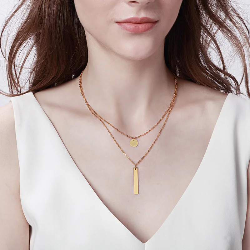 

Vnox Free Personalize Alphabet Letter Round Charm Layered Choker for Women Necklace Double Link Chain Elegant Female Jewelry