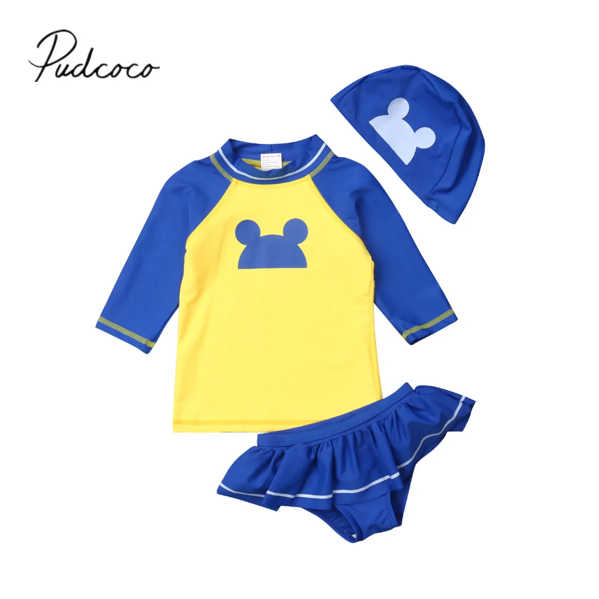 

2019 Brand New 2-7Y Infant Kid Girl Boy Quick-dry Swimwear Swimsuit 2 Piece +Hats Long Sleeve Sunscreen Swimsuit Bathing Suit