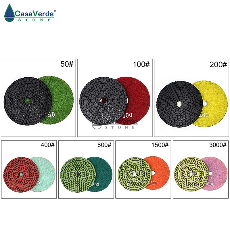 Goedkoop 7 stks partij 100mm Nat 4 inch flexibel diamant polijsten pads voor graniet en marmer met 2.5mm werken dikte