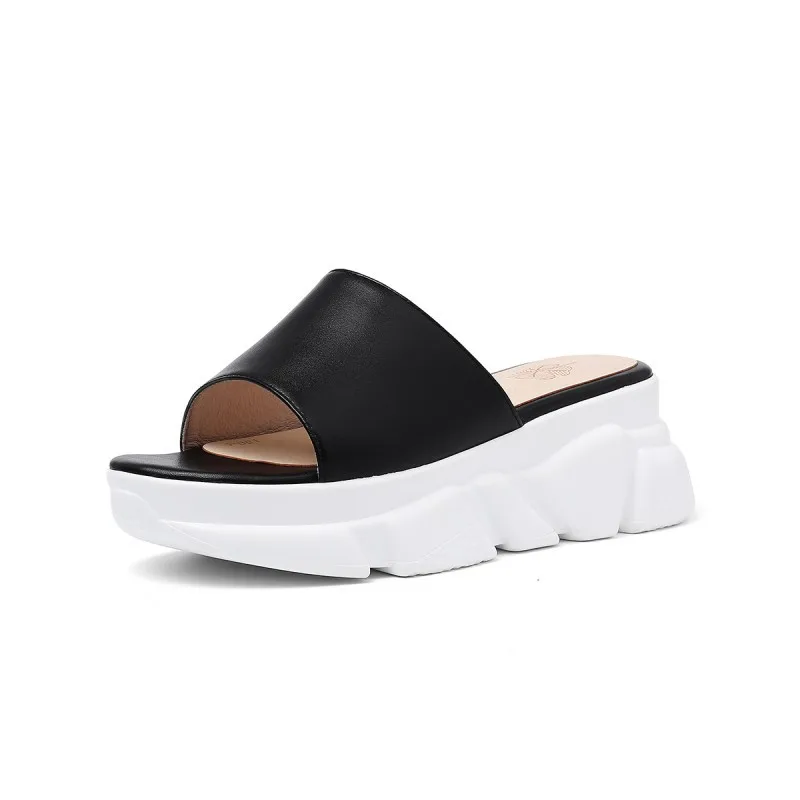 

Carole Levy 2019n New Woman Summer Outside Slipper Concise Solid Black White Open Toe Simple Summer Shoes Cozy Outside Slides