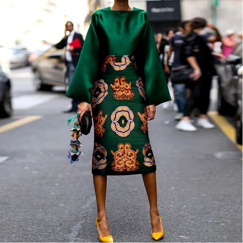 

Plus Size Vintage Dress Summer Dress 2019 Women Long Sleeve Green Satin Dress Printed Ladies Elegant Party Dresses For Women 3XL