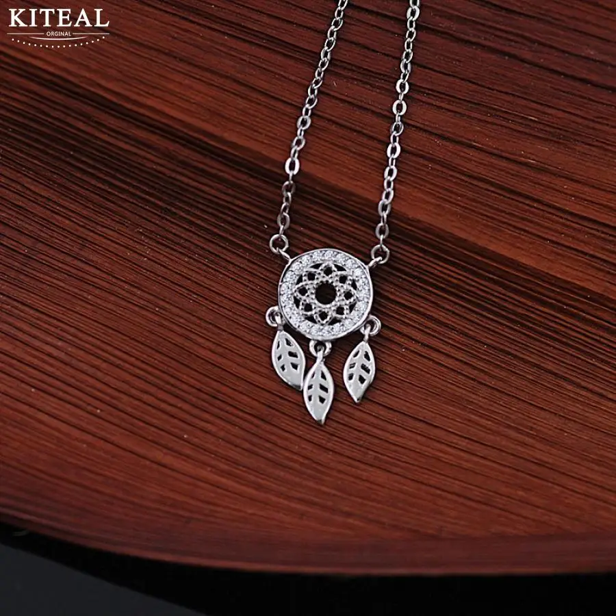 

KITEAL 925 summer style silver plated female pendant dream catcher feather vintage sterling silver collane wedding jewelry