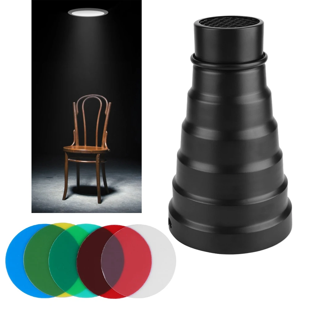 

Card Pig Mouth Beam Light Flash Studio Spotlight Tube Mount Snoot with 5 Color Film Camera accessory hot sale 2019