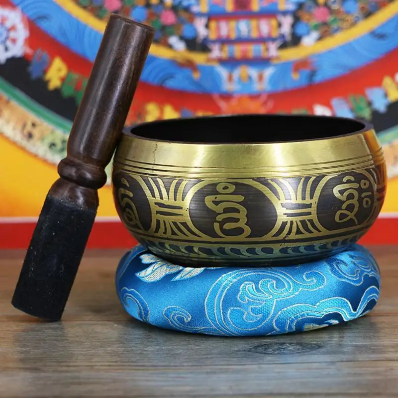 

New Coming Tibetan Craft Mediation Yoga Singing Bowl With Striker Cushion Nepal Budismo