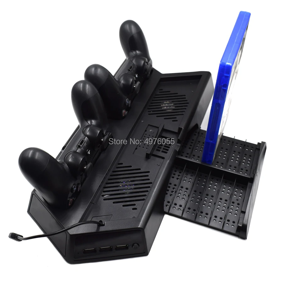 Тонкий вертикальный охлаждающий вентилятор PS4 Pro с двойной зарядной станцией и 3