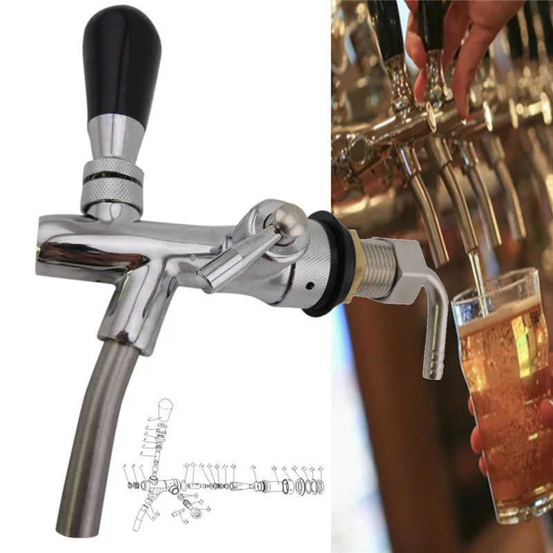 

G5/8 Adjustable Kegerator Draft Shank Beer Faucet with Flow Controller Chrome Plating Tap Kit Home Brew Beer Wine Making Tool