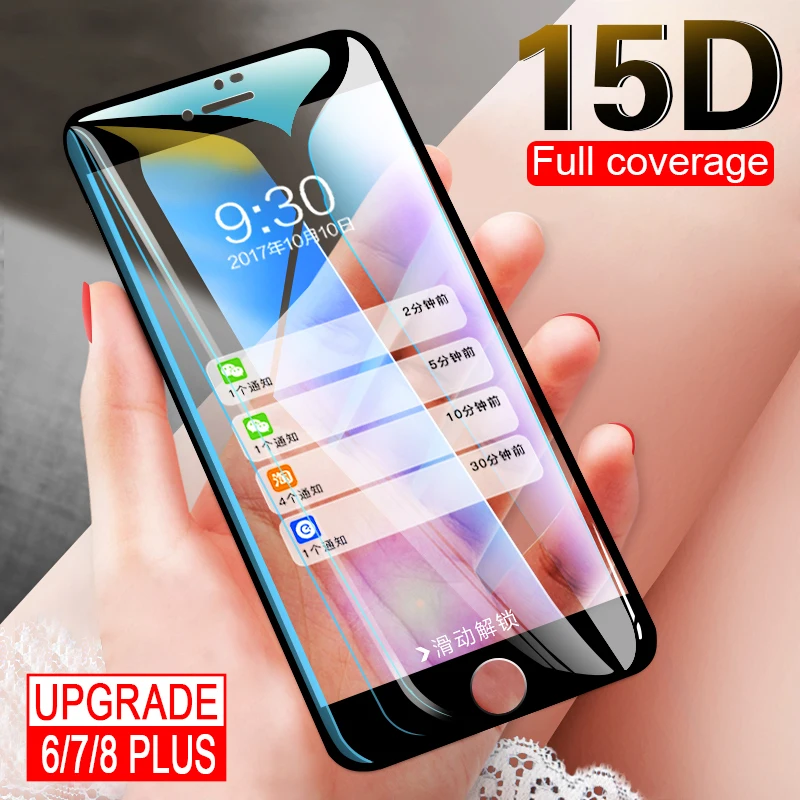 Защитное стекло 15D с полным покрытием для iPhone 6 6S 7 8 Plus закаленное X XR XS Max Защитная