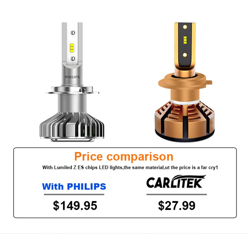 CARLitek 2 шт. H7 Led 4300K с Lumileds ZES чип Автомобильные фары H4 H1 HB4 HB3 H11 светодиодные авто лампы 72 Вт 12000LM 5000 К противотуманные фары